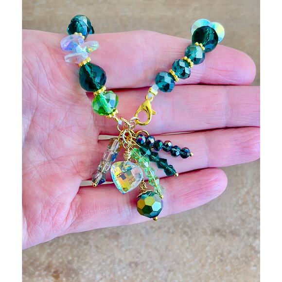 Green Swarovski Beaded Charm Bracelet - Picture 9 of 12